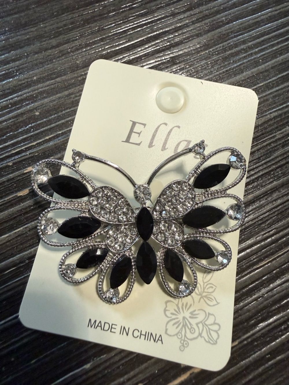 Ellas Black and Silver Crystal Butterfly Brooch
